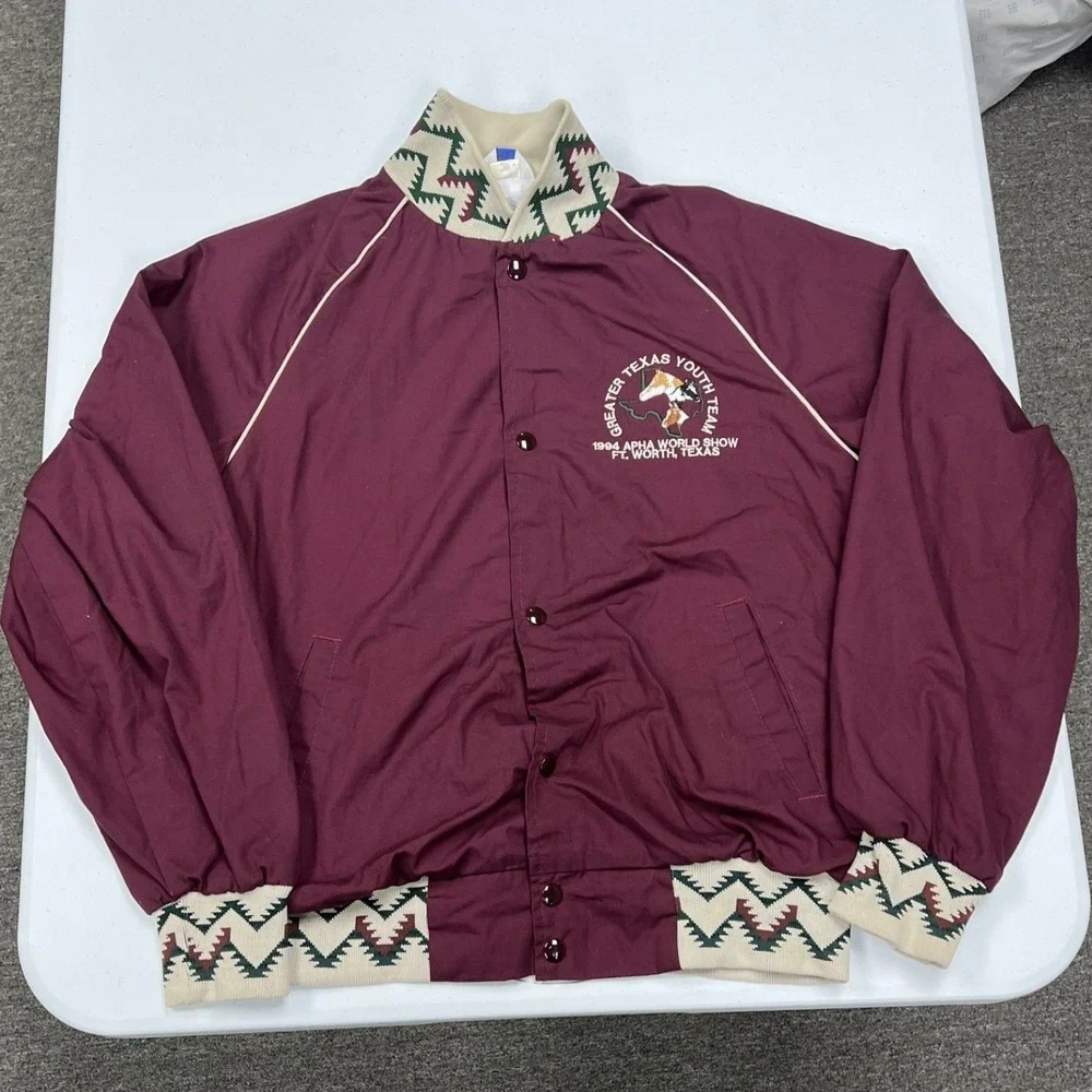 Vintage 90s maroon aztec satin bomber Mens M Maroon Southwestern Trim Bomber B2